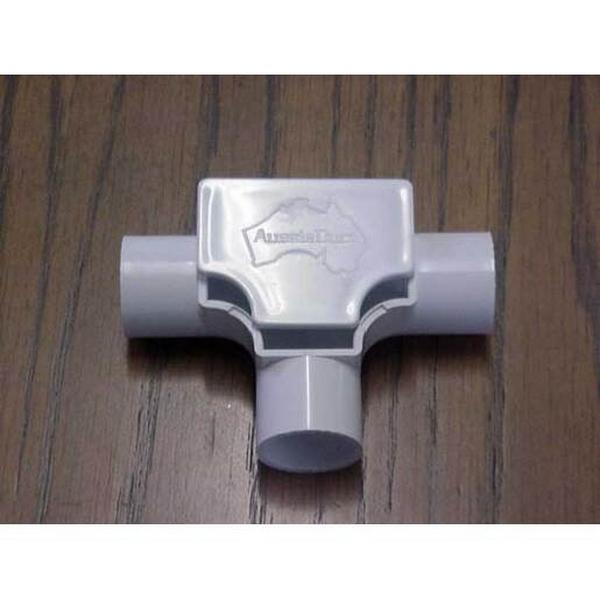 Inspection Tee 25mm Grey, Ideal Electrical Catalogue Cable Management Conduit Rigid Tee - Construction Supplies Australia