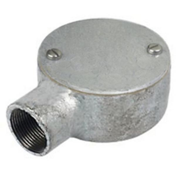 20mm 1 Way Gal/SCrewed Round Junction Box, Ideal Electrical Catalogue Cable Management Conduit Rigid Conduit Junction Box - Construction Supplies Australia
