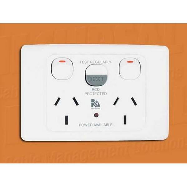 Power Point 10A Double Medilec Horizontal White RCD 10mA, Ideal Electrical Catalogue Switches Plugs Sockets Outlets Gpo - Construction Supplies Australia