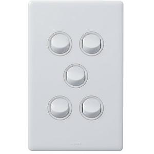 EXCEL LIFE 16A 2 WAY SINGLE POLE DOUBLE THROW VERTICAL ROCKER SWITCH 5 GANG GLOSS WHITE