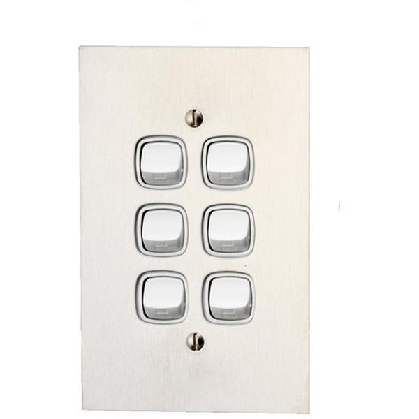 Architectual Metal 6 Gang Grid And Plate - No Mech, Ideal Electrical Catalogue Switches Plugs Sockets Switches Grid Cover Plate - Construction Supplies Australia