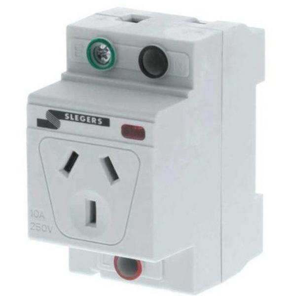 10Amp DIN Mount Dble Pole Auto Switch GPO, Ideal Electrical Catalogue Switches Plugs Sockets Outlets Din Rail Outlet - Construction Supplies Australia