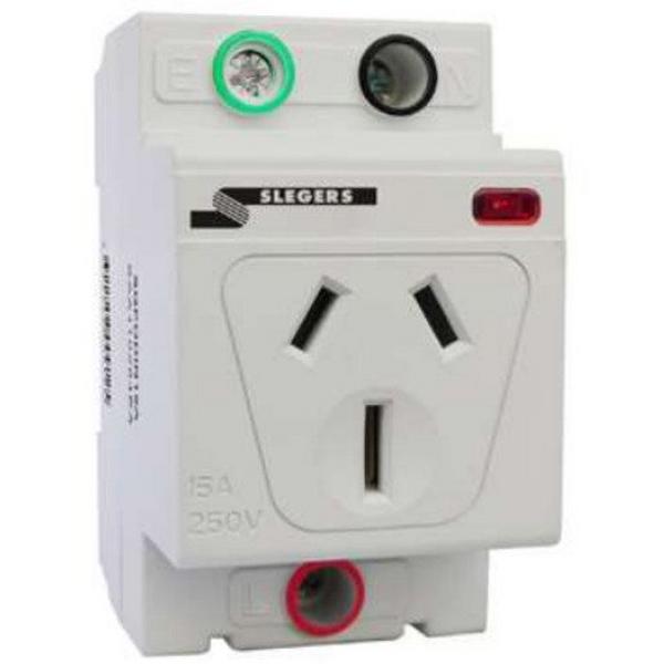15AMP DIN MOUNT DBLE POLE AUTO SWITCH GPO, Ideal Electrical Catalogue Switches Plugs Sockets Outlets Din Rail Outlet - Construction Supplies Australia