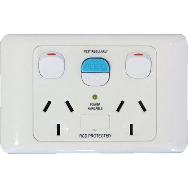 Power Point 10A Double Horizontal White RCD 10mA, Ideal Electrical Catalogue Switches Plugs Sockets Outlets Gpo - Construction Supplies Australia