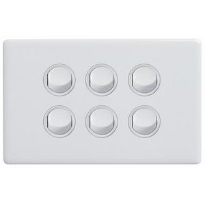 EXCEL LIFE 16A SINGLE POLE DOUBLE THROW HORIZONTAL ROCKER SWITCH 6 GANG GLOSS WHITE