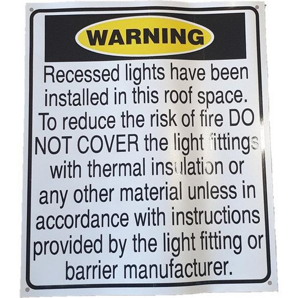 PVC Sign Warning Recessed Lights 148mm X 167mm, Ideal Electrical Catalogue Tools Instrumentation Labelling Labelling Material - Construction Supplies Australia
