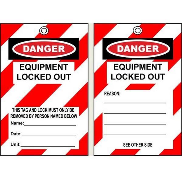 Safety Tag Poly. 140 X 75mm Equipment Locked Out [5] Pk, Ideal Electrical Catalogue Hardware Warning Signing Plate Warning Sign And Labels - Construction Supplies Australia