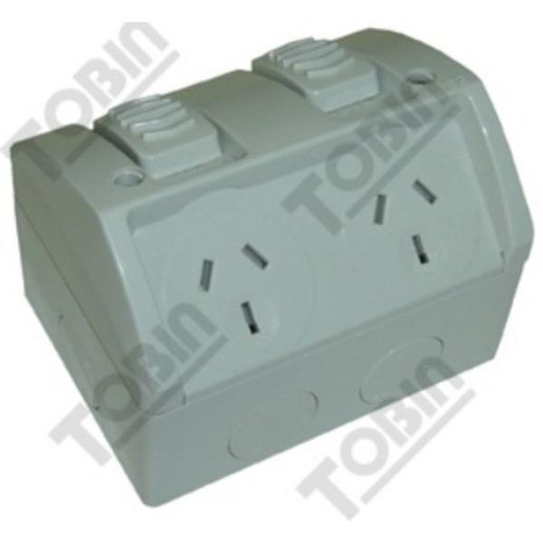 Power Point 10A Double Eureka Horizontal Grey Outdoor IP53, Ideal Electrical Catalogue Switches Plugs Sockets Outlets Gpo - Construction Supplies Australia