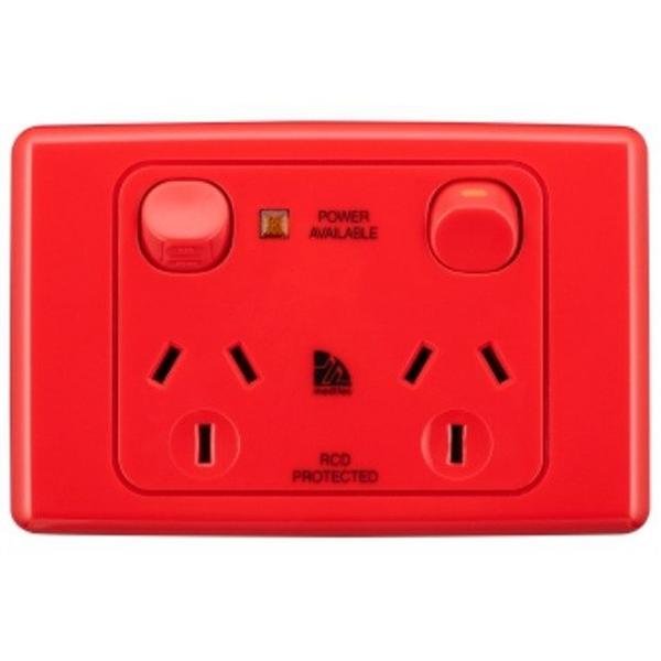 Power Point 10A Double Medilec Horizontal Red RCD Neon, Ideal Electrical Catalogue Switches Plugs Sockets Outlets Gpo - Construction Supplies Australia