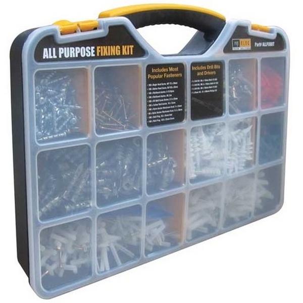 All Purpose Fixing Kit 964 Pieces In Tool Organiser, Ideal Electrical Catalogue Hardware Screws Screw Assortment Box - Construction Supplies Australia