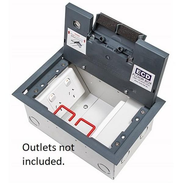 Floorbox Provision For 2 Outlet Plates, Ideal Electrical Catalogue Cable Management Floor System Service Box For Subfloor Installation - Construction Supplies Australia