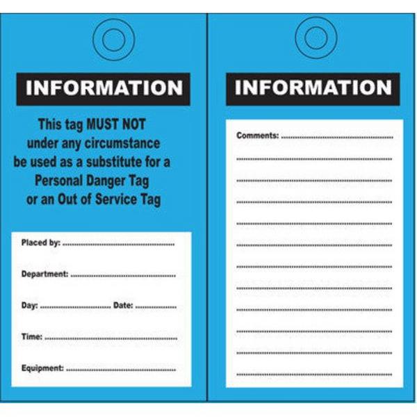 Safety Tag Poly - Information Blue (Pkt 25), Ideal Electrical Catalogue Hardware Warning Signing Plate Warning Sign And Labels - Construction Supplies Australia