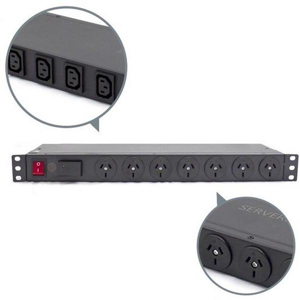 1RU BASIC 11 PORT PDU (7) 3 PIN AUS GPO OUTPUT, Ideal Electrical Catalogue Data Communications Cabinets Enclosures Power Rail - Construction Supplies Australia