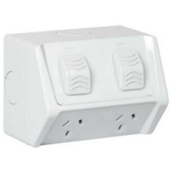 Power Point 10A Double Horizontal Grey Outdoor IP53, Ideal Electrical Catalogue Switches Plugs Sockets Outlets Gpo - Construction Supplies Australia