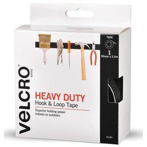 VELCRO HEAVY DUTY BLACK STICK ON TAPE 50MM X 2.5M