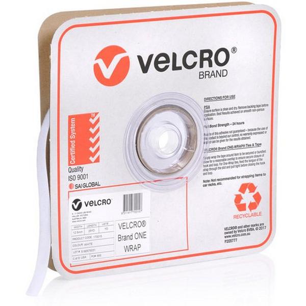 ONE-WRAP CONTINUOUS WHITE 12.5MM X 22.8M ROLL, Ideal Electrical Catalogue Hardware Tape Hook And Loop Fastener - Construction Supplies Australia