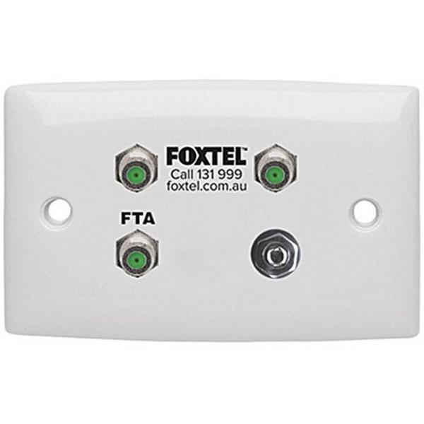 Outlet Triple Wallplate 3 X Fem To F Fem 3 Ghz + Earth (Foxtel Logo + Fta), Ideal Electrical Catalogue Switches Plugs Sockets Outlets Data Usb A V Outlets - Construction Supplies Australia