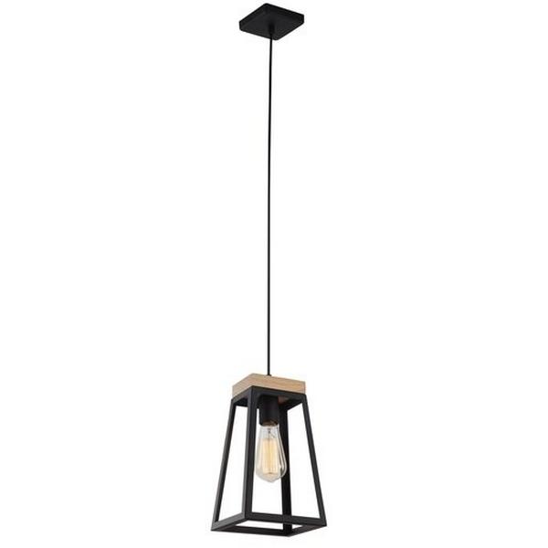PENDANT E27 BLACK/WOOD SQUARE FRAME LANTERNA, Ideal Electrical Catalogue Light Fittings Pendant Luminaire Pendant Luminaire - Construction Supplies Australia