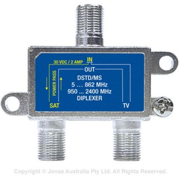 Diplexer Sat + Fta F Type 30VDC 2Amp, Ideal Electrical Catalogue Av Security Detection Antennas Diplexer Filter - Construction Supplies Australia