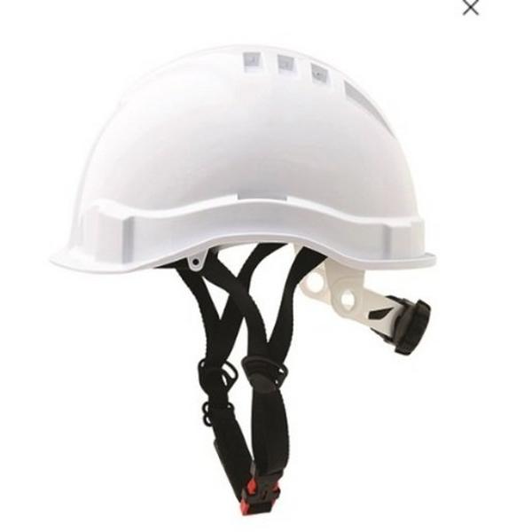 Hard Hat / Climbers Hat With Chin Strap Vented White, Ideal Electrical Catalogue Safety Personal Protection Protective Helmet - Construction Supplies Australia