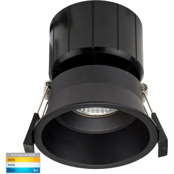 Downlight LED 12W Tri Colour 980Lm IP54 Dim 76mm Fix Black Prime, Ideal Electrical Catalogue Light Fittings Downlight Downlight Spot Floodlight - Construction Supplies Australia