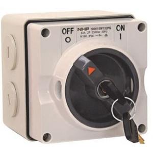 SURFACE KEY SW LOCK ON/OFF 2 POLE 20A 250V AC GREY 63MM BASE