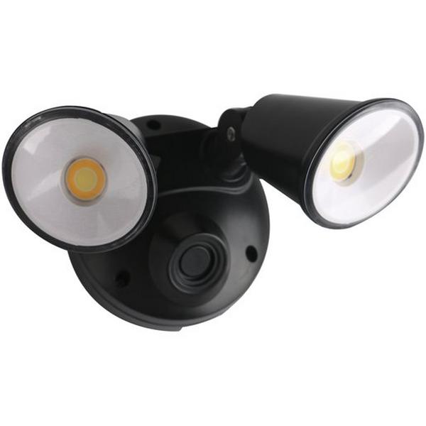 Floodlight LED 2X10W Tri Colour IP54 M/Black Defender, Ideal Electrical Catalogue Light Fittings Downlight Downlight Spot Floodlight - Construction Supplies Australia