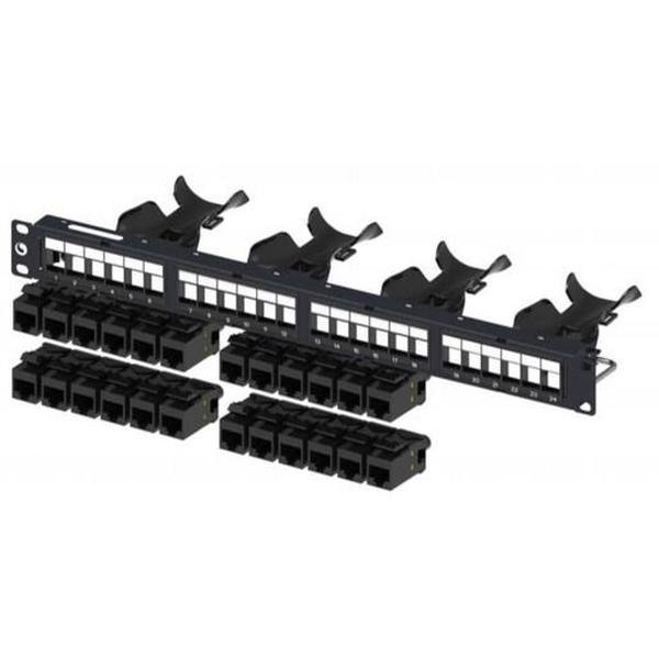 Cat6 Flush Panel Kit Complete With 24X Black C6 Sl Jacks, Ideal Electrical Catalogue Data Communications Copper Patch Panel Copper Twisted Pair - Construction Supplies Australia