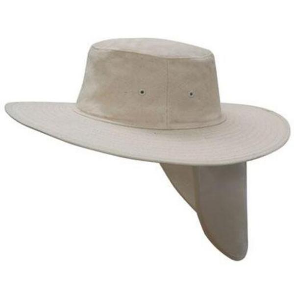 Hat Chappel Canvas 59CM + Flap White Nat Large, Ideal Electrical Catalogue Safety Personal Protection Headwear - Construction Supplies Australia
