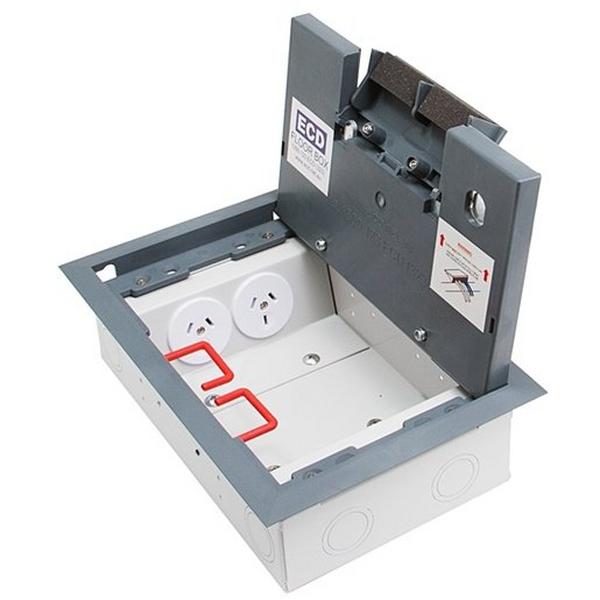 Floor Box (Commander Series) Plastic Lid (Shallow) With 2X Auto GPO And 3X Data Mounts, Ideal Electrical Catalogue Cable Management Floor System Service Box For Subfloor Installation - Construction Supplies Australia