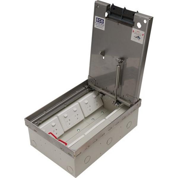Floor Box Stainless Steel 23mm Deep Recessed Lid Suits 6 X Std. Size Plates, Ideal Electrical Catalogue Cable Management Floor System Service Box For Subfloor Installation - Construction Supplies Australia