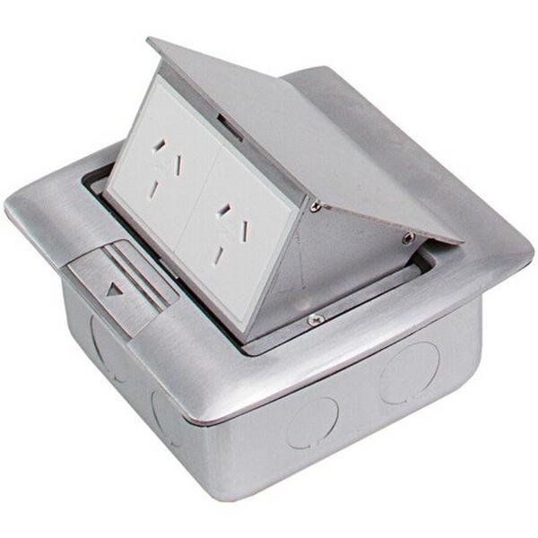 Floor Box - Pop Up 120X120X65mm Complete W/ 2 No. Single GPOs, Ideal Electrical Catalogue Cable Management Floor System Service Box For Subfloor Installation - Construction Supplies Australia