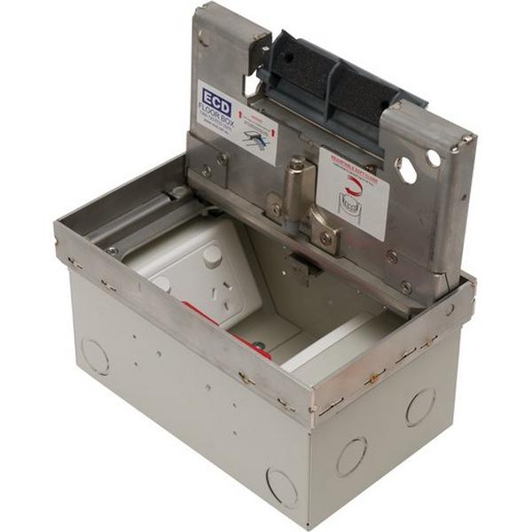 Floor Box Stainless Steel 23mm Deep Recessed Lid Suits 2X Std. Size Plates, Ideal Electrical Catalogue Cable Management Floor System Service Box For Subfloor Installation - Construction Supplies Australia