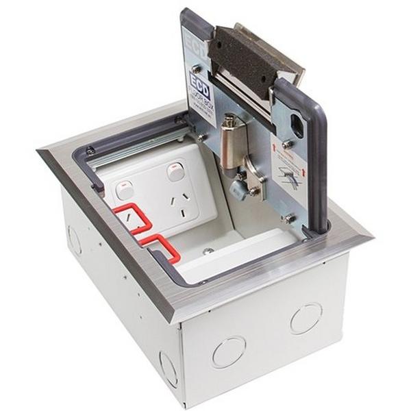 Floor Box (Protector Series) Stainless Steel Recessed Lid. Suits 2X Std.Plates, Ideal Electrical Catalogue Cable Management Floor System Service Box For Subfloor Installation - Construction Supplies Australia
