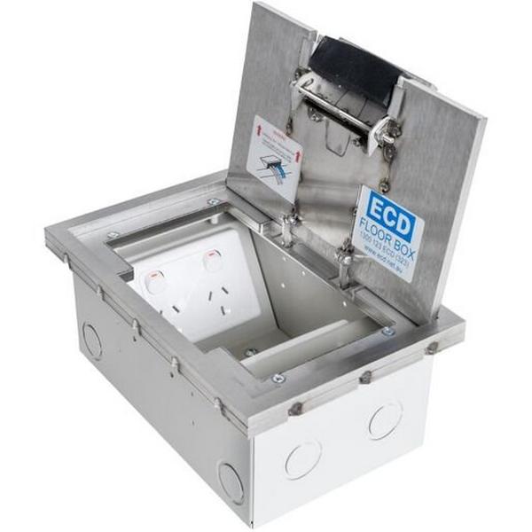 FLOOR BOX STAINLESS STEEL HEAVY DUTY 8MM SS SQUARE EDGED LID. SUITS 2X STANDARD PLATES, Ideal Electrical Catalogue Cable Management Floor System Service Box For Subfloor Installation - Construction Supplies Australia