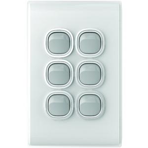 SWITCH VERTICAL 6 GANG 16AX/20A 250V WHITE COVER SILVER GRID