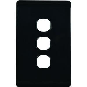 SWITCH PLATE VERTICAL 3 GANG LESS MECH BLACK