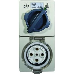 SWITCHED SOCKET COMBINATION 500V 5PIN 32A IP66 GREY