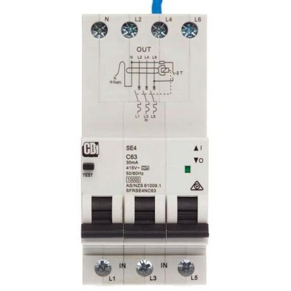RCBO 10kA C 63A 3P+N 30mA Type A W/Leads, Ideal Electrical Catalogue Power Distribution Circuit Breakers Residual Current Earth Leakage Circuit Breaker Rcbo Rcd Mcb - Construction Supplies Australia
