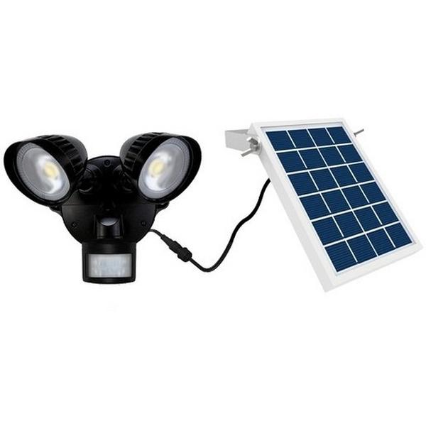 Floodlight LED 2X8W 5000K IP54 Solar Black Security, Ideal Electrical Catalogue Light Fittings Downlight Downlight Spot Floodlight - Construction Supplies Australia