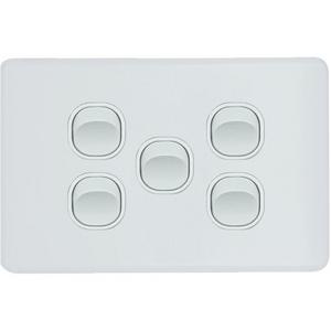 SWITCH HORIZONTAL 5 GANG SLIM 10AX/16A 250V MATT WHITE
