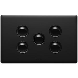 EXCEL LIFE 16A SINGLE POLE DOUBLE THROW HORIZONTAL ROCKER SWITCH 5 GANG MATT BLACK