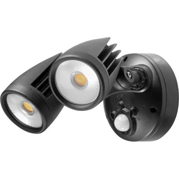 Floodlight LED 2X18W Tri IP65 M/Black Sensor Fortress Pro, Ideal Electrical Catalogue Light Fittings Downlight Downlight Spot Floodlight - Construction Supplies Australia