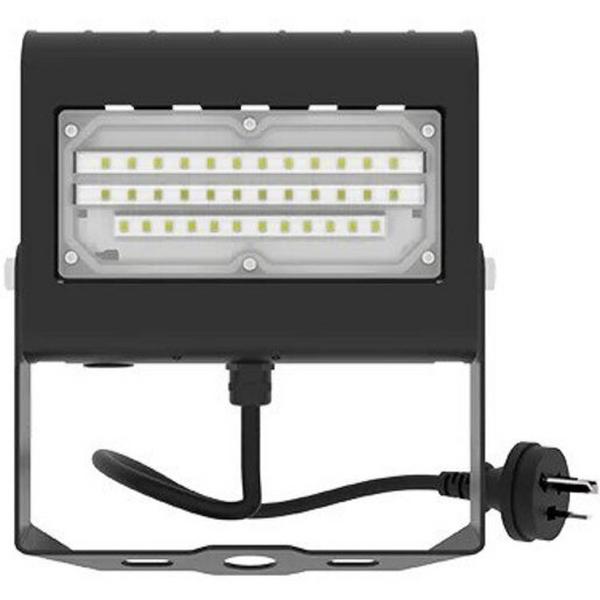 FLOODLIGHT LED 20W 4000K BLACK /W BRACKET AND PLUG NOX 4, Ideal Electrical Catalogue Light Fittings Downlight Downlight Spot Floodlight - Construction Supplies Australia
