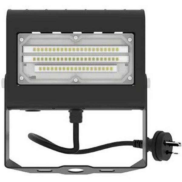Floodlight LED 30W 4000K Black /W Bracket And Plug Nox 4, Ideal Electrical Catalogue Light Fittings Downlight Downlight Spot Floodlight - Construction Supplies Australia