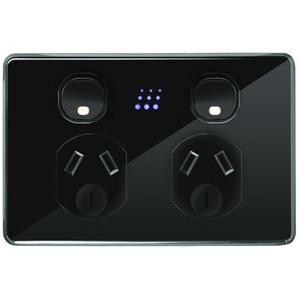 POWERMESH DOUBLE POWER POINT, BLACK, SWITCHED 2 GANG, 10A 250V