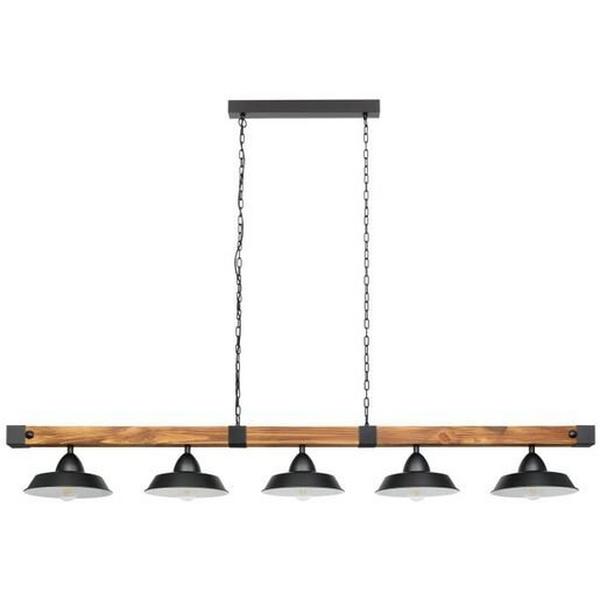 Pendant E27 5X60W Black/Rustic Wood Oldbury, Ideal Electrical Catalogue Light Fittings Pendant Luminaire Pendant Luminaire - Construction Supplies Australia