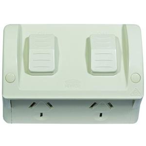 DOUBLE OUTDOOR POWER POINT IP54 10A 250V-2 POLE, SHALLOW