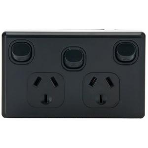 DOUBLE GPO X SWITCH BLACK SLIMLINE