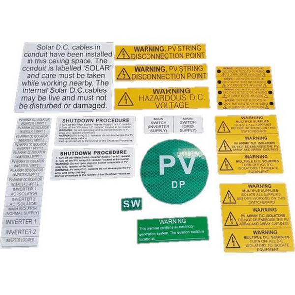 Commercial Solar Label Kit - AS/NZs 5033:2021, Ideal Electrical Catalogue Energy Management Solar Balance Of System Solar Balance Of System - Construction Supplies Australia